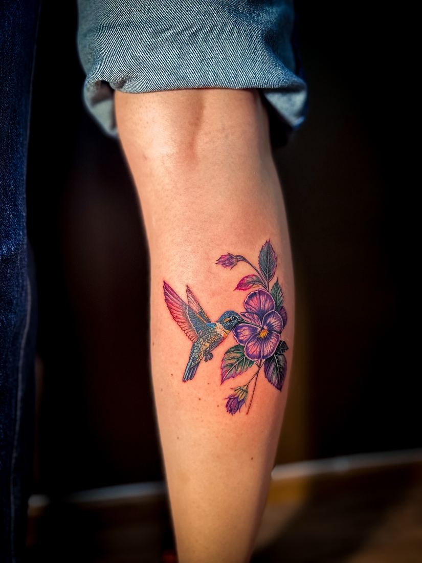 Hummingbird and flowers